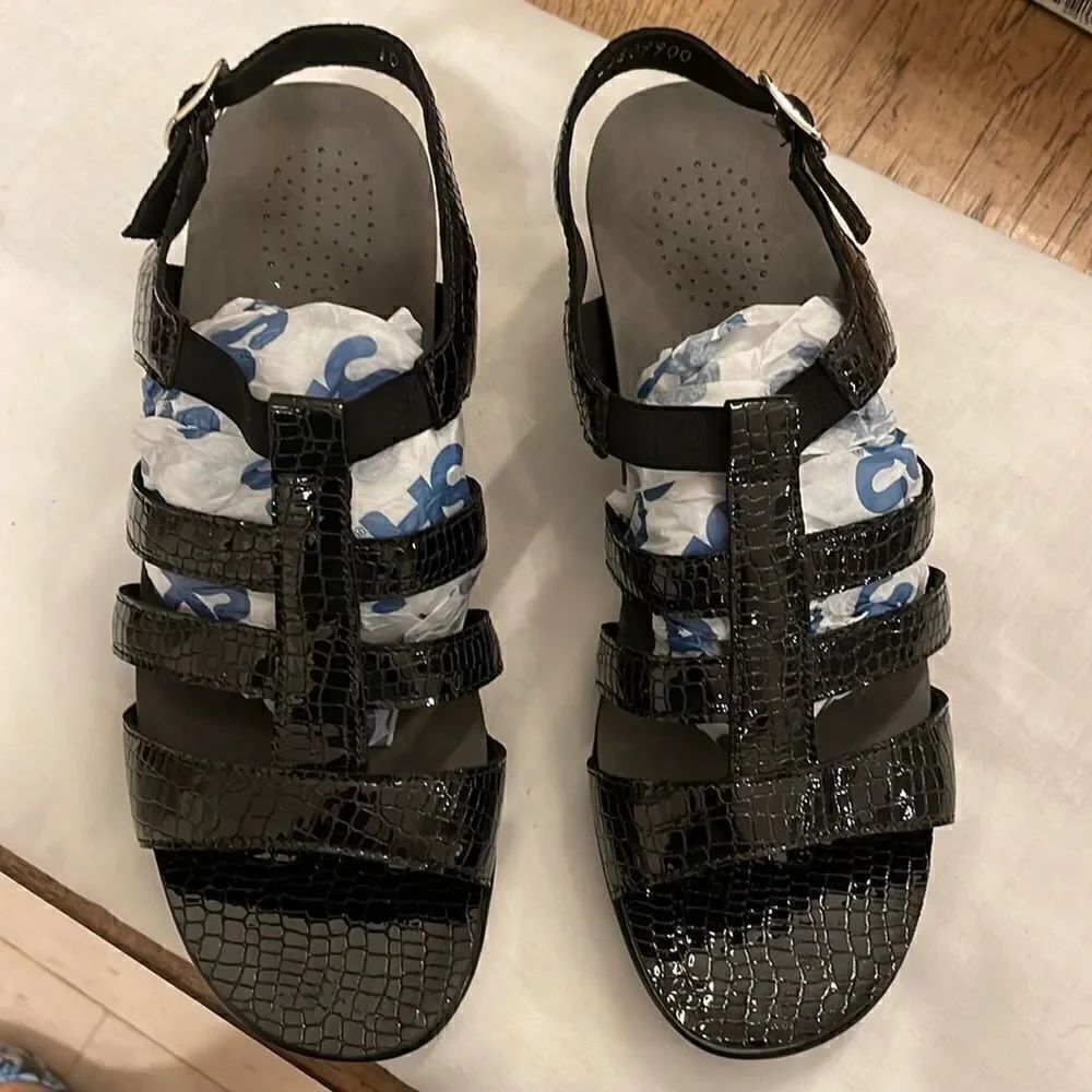 SAS ALLEGRO BLACK CROC SANDALS.  NEW - Picture 3 of 10